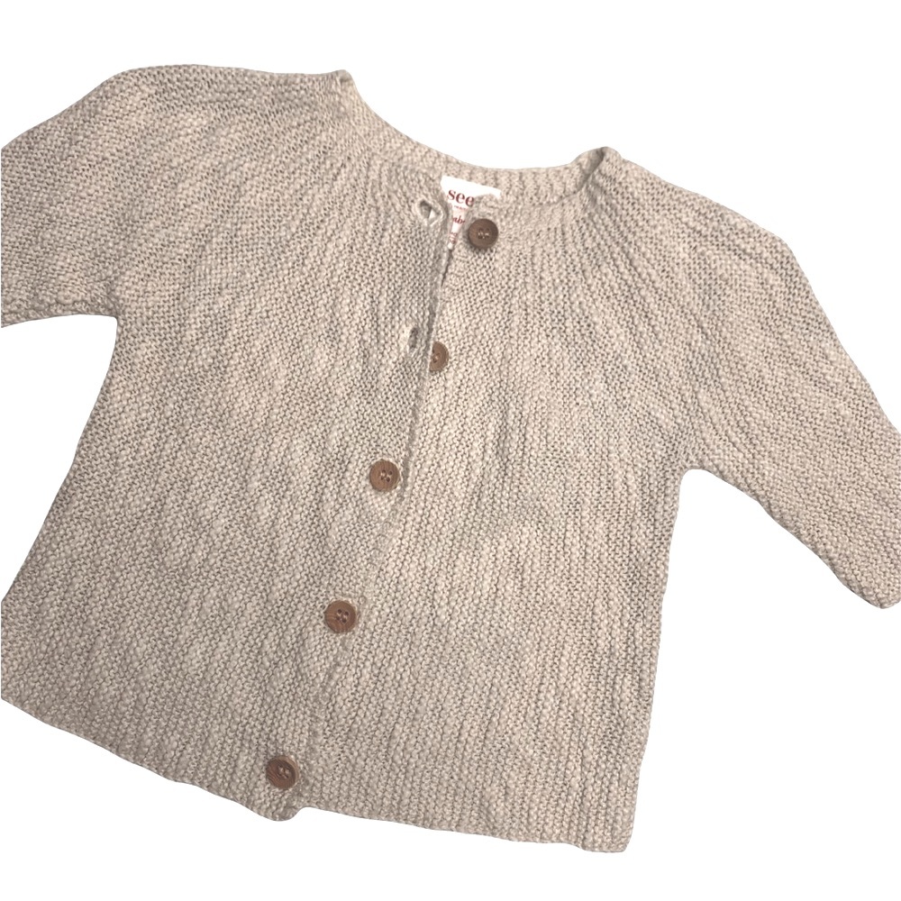 seeds Heritage 0-3mo oatmeal knit sweater cardigan in EUC